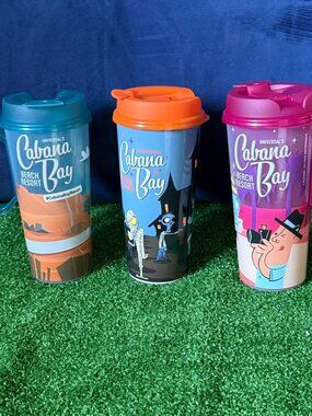 Universal Studios Lot 3 Cabana Bay Beach Resort Refillable Souvenir Mugs w/ Lid
